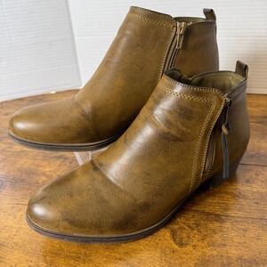 SUGAR Brown Faux Leather Ankle Boots Women 9 Side Zip Rustic Western Casual Boho